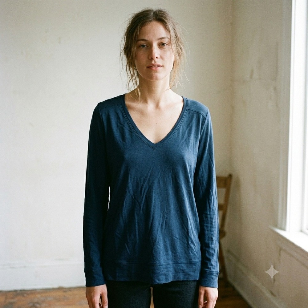 Skin Womens Top 2 Medium Blue Long Sleeve V-Neck Modal Spandex Loungewear